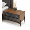 Homeroots Mid Century Walnut & Gray Faux Marble Two Drawer Nightstand 473038